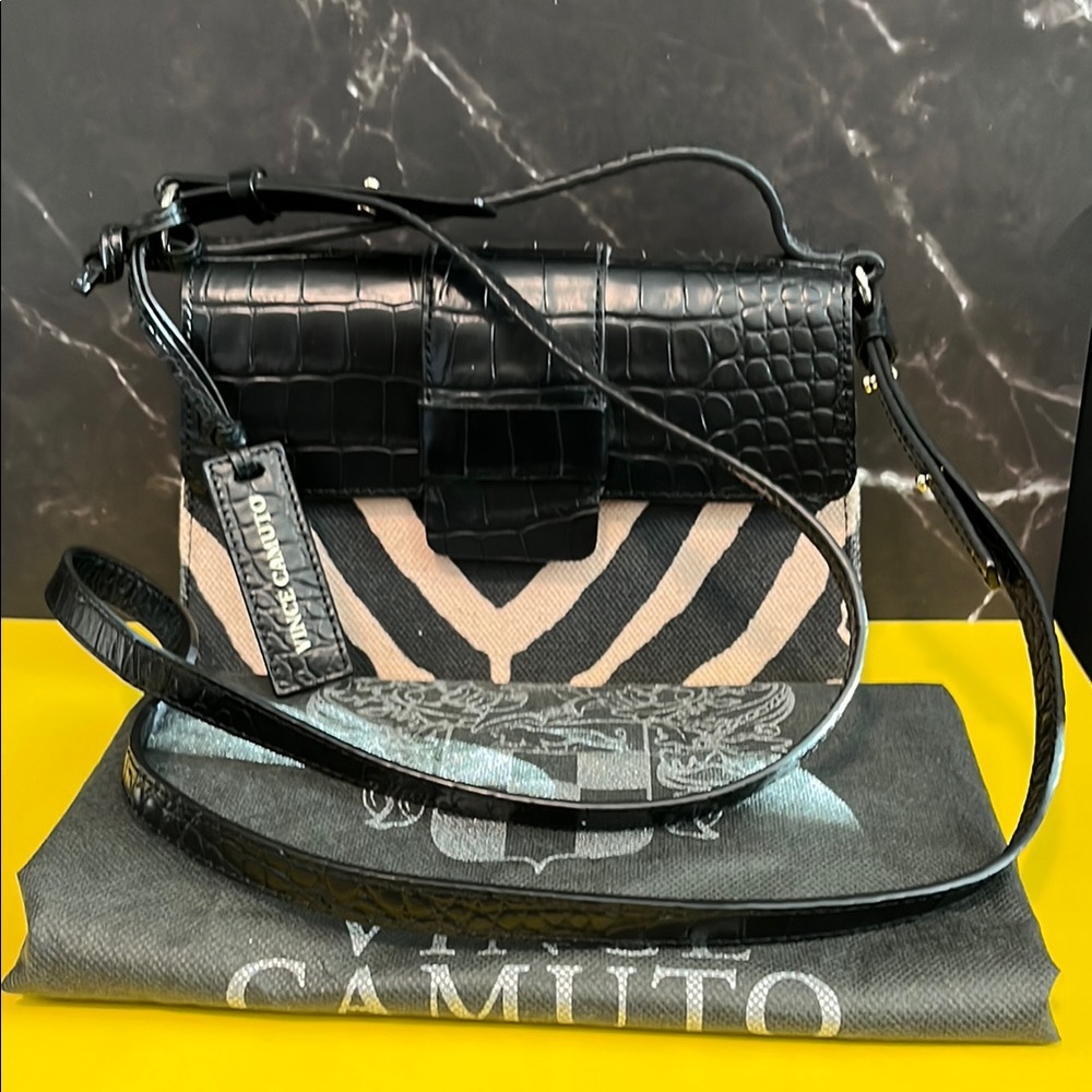 Gorgeous Vince Camuto Kali Croc Embossed Leather & Zebra Print Shoulderbag 🖤